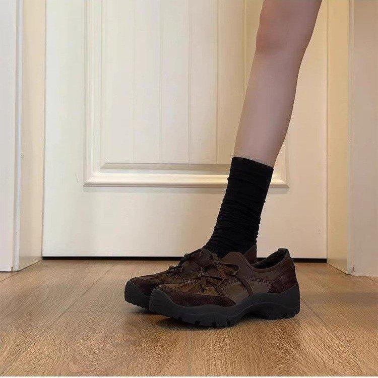 Sheepskin~ height increase 5cm niche ballet style sports loafers women's 2025 bow small leather shoes single shoes casual