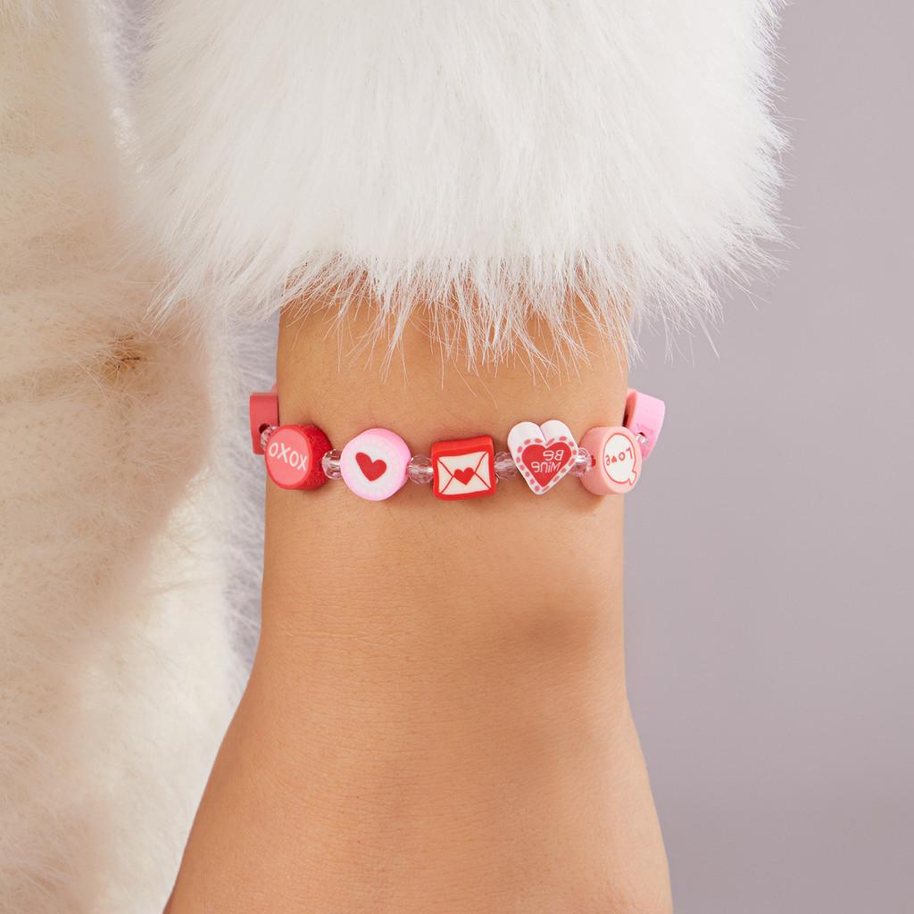 Romantic Heart Shape Polymer Clay Hand Chain With Colorful Design For Valentines Day