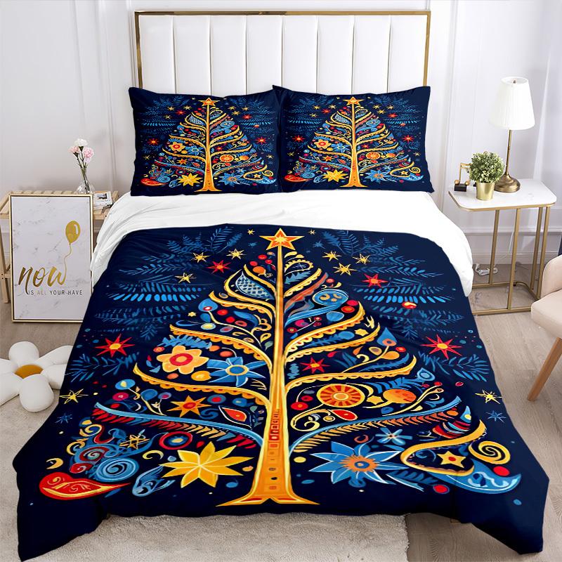 3pcs Christmas Tree Bedding Set, Includes 1 Comforter + 2 Pillowcases, Without Pillow Inserts, Soft Comfortable, Lightweight Breathable061