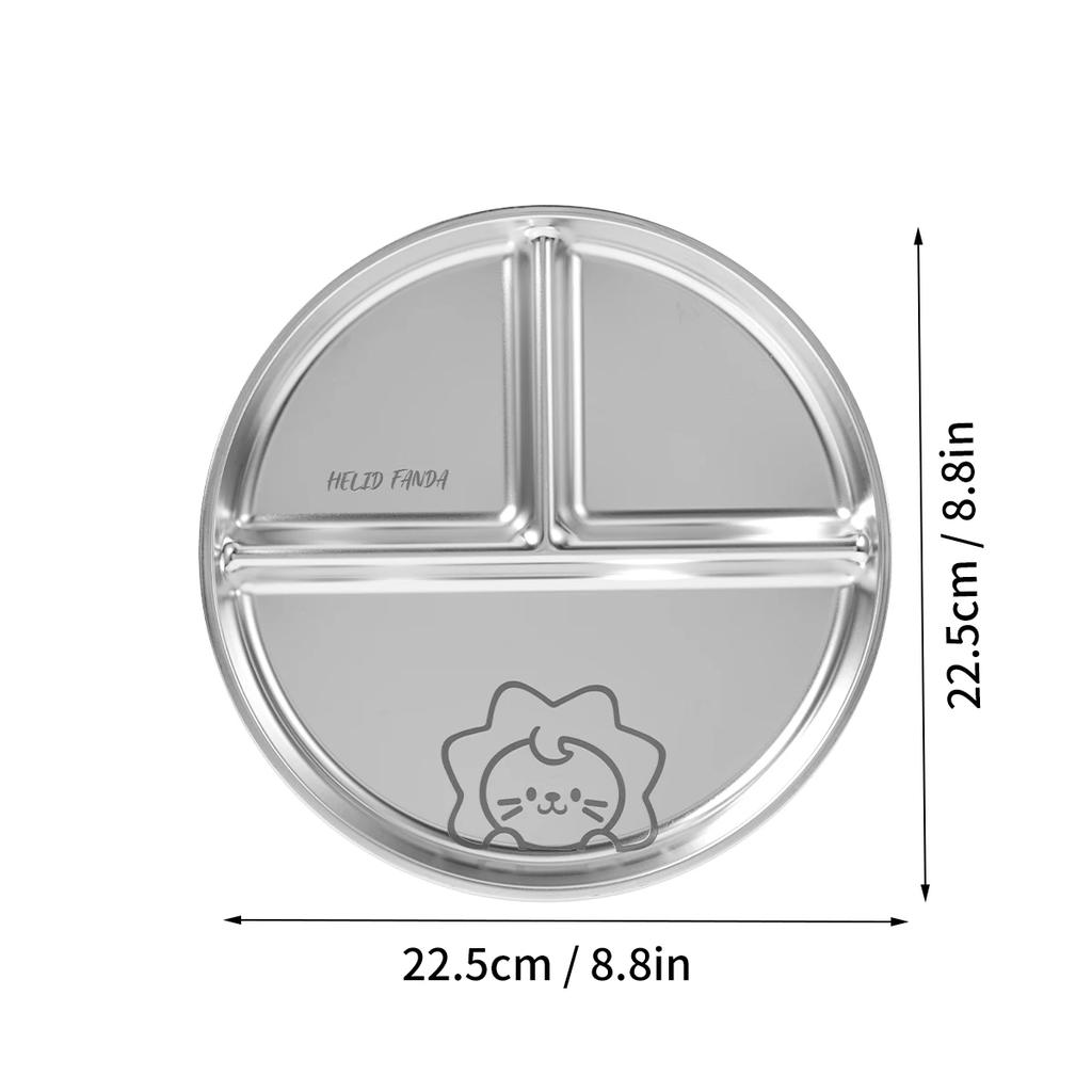 WORTHBUY Round Dinner Plate With Compartments 304 Stainless Steel Divided Dinner Dish Fruit Salad Food Plates Kitchen Tableware