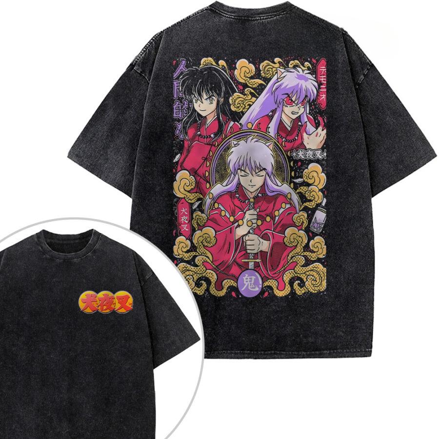 

Inuyasha Cool Anime Graphic Tshirt Men Women Oversized Clothing Short Sleeve Cotton T-shirts Washed Tee Harajuku Male T Shirt S чёрный