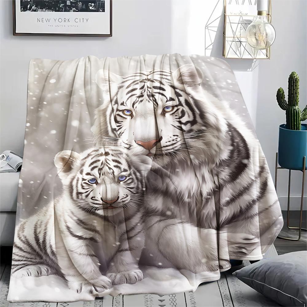 Vit Tigermönstrad Flanellduk, Högkvalitativ Bekväm för Alla Årstider, Heminredning, Värme och Komfort, Perfekt för Julklappar