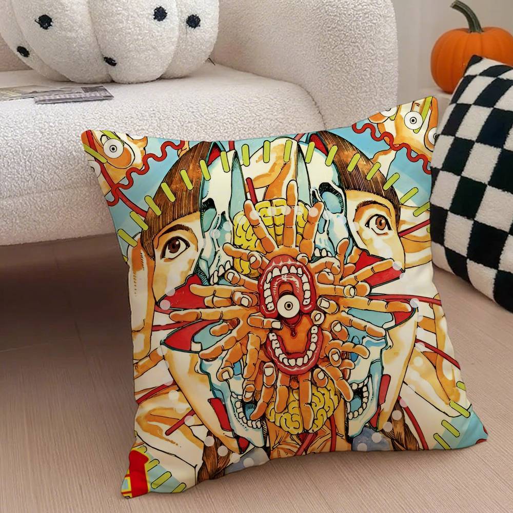 Funny S-Shintaro Kago Art Pillow Case Anti-dustmite Pillowcase Invisible Zipper Silky Short Plush Sofa Cushion Cover