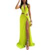 2026 Womens Sleeveless V-Neck Long Dress With Asymmetrical Hem Side Slit Solid Color Elegant Fit-and-Flare Style