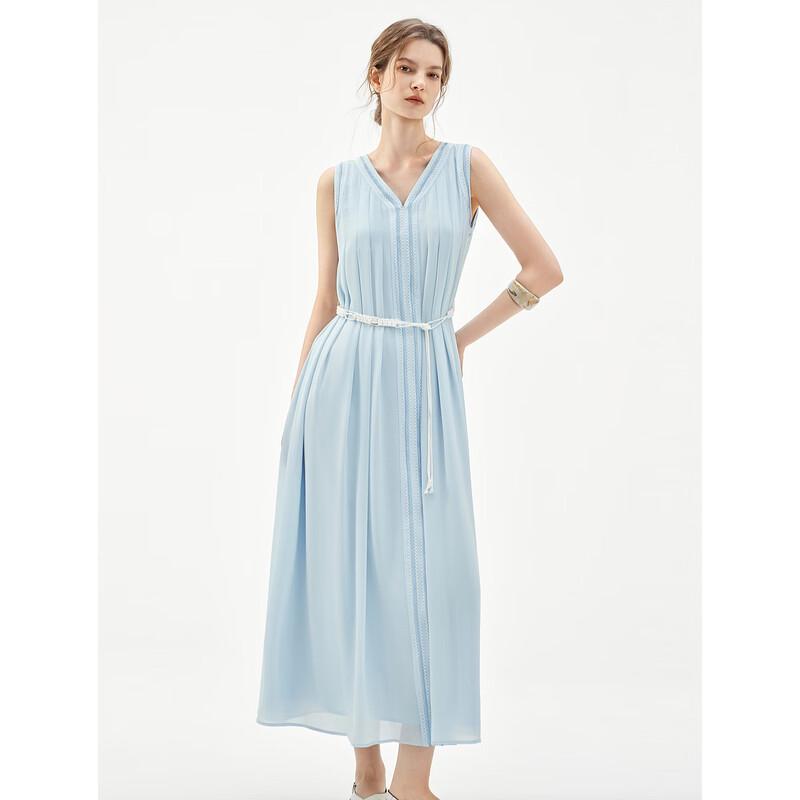ELLE French Color-block Embroidered V-Neck Sleeveless Dress S