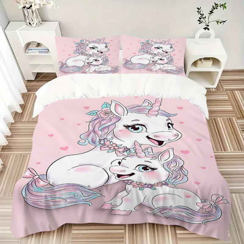 Unicorn Family Love Print 3Pcs Bedding Setduvet Cover With 2 Bedropillowcase Home Birthday Gift