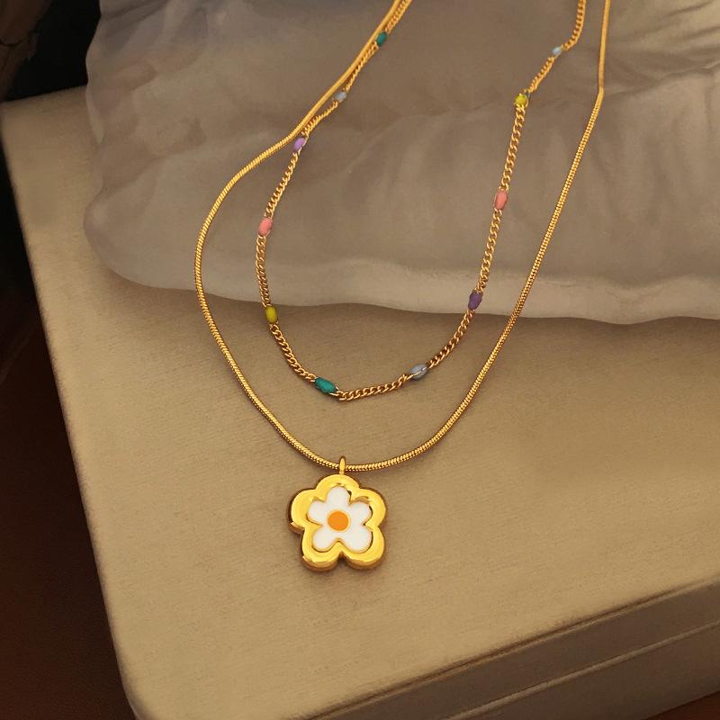 Korean Style Double Layer Flower Necklace for Women - Summer Fashion Clavicle Chain