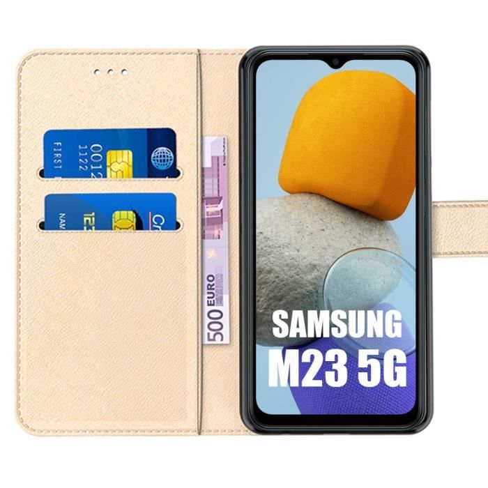 Coque pour samsung galaxy m23 5g protection rabat effet cuir anti-rayures doré