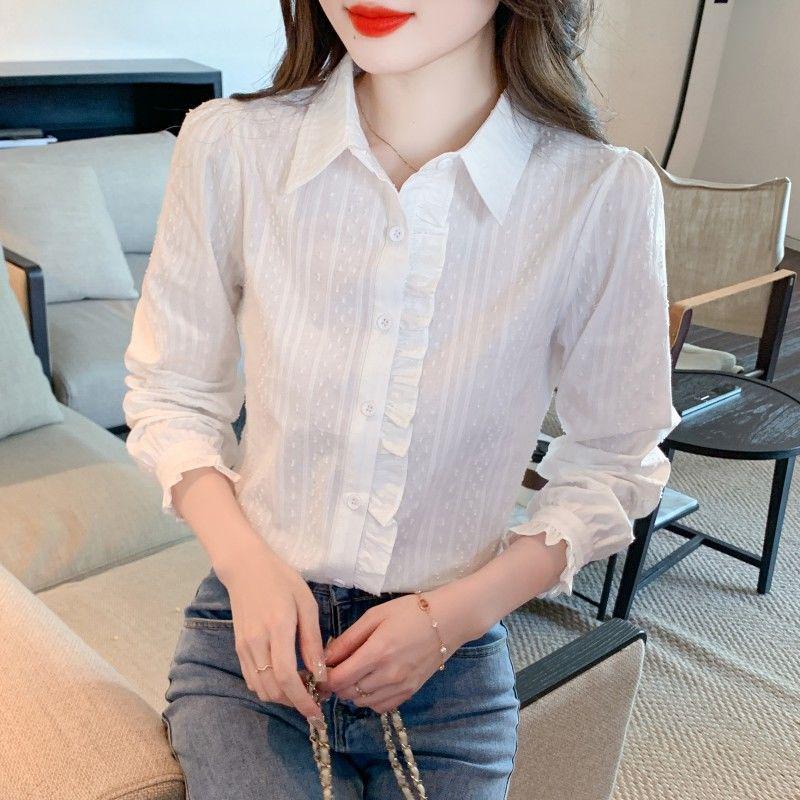 2024 Women's Fashion Pure Cotton Polo Collar Long Sleeve Shirt - Versatile & Stylish for Spring and Autumn