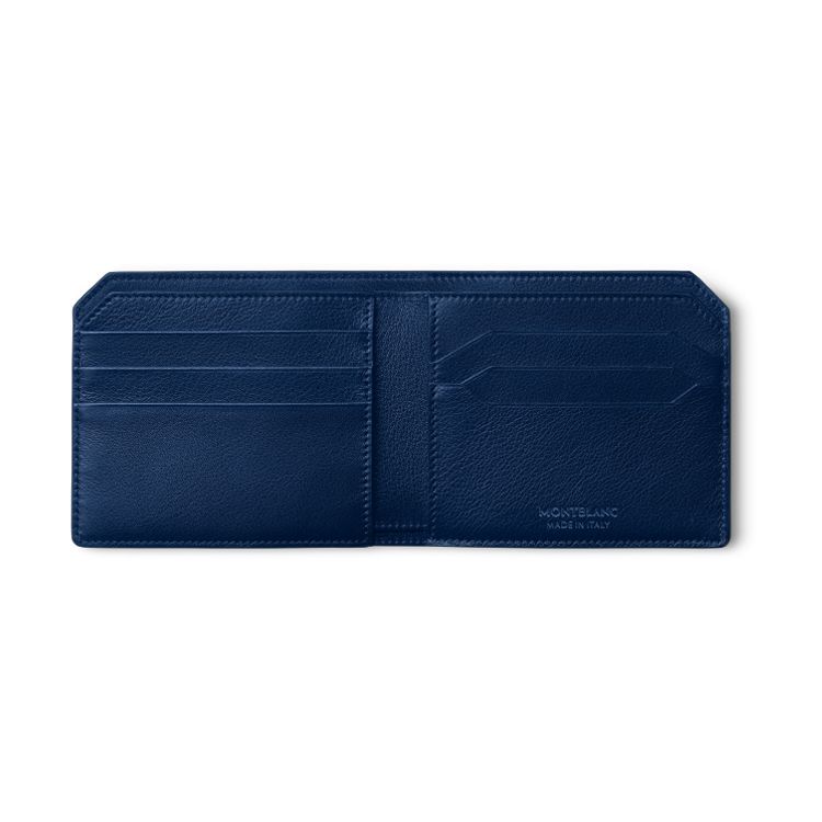 Montblanc Solid Color Minimalist 6 Card Slot Leather Wallet Men Wallet Midnight-Blue 130059