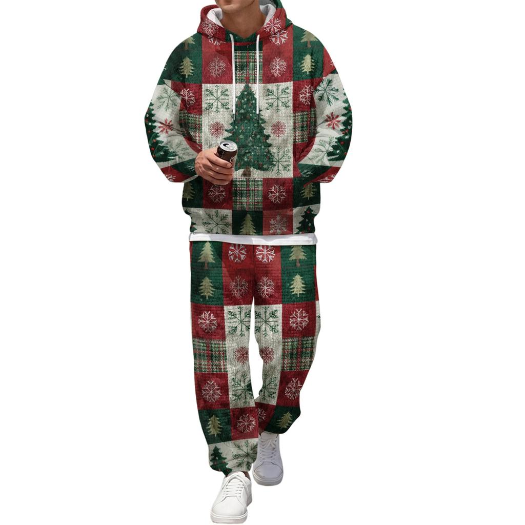 Men's Casual Sweatshirt Set with Pattern for Fall and Winter