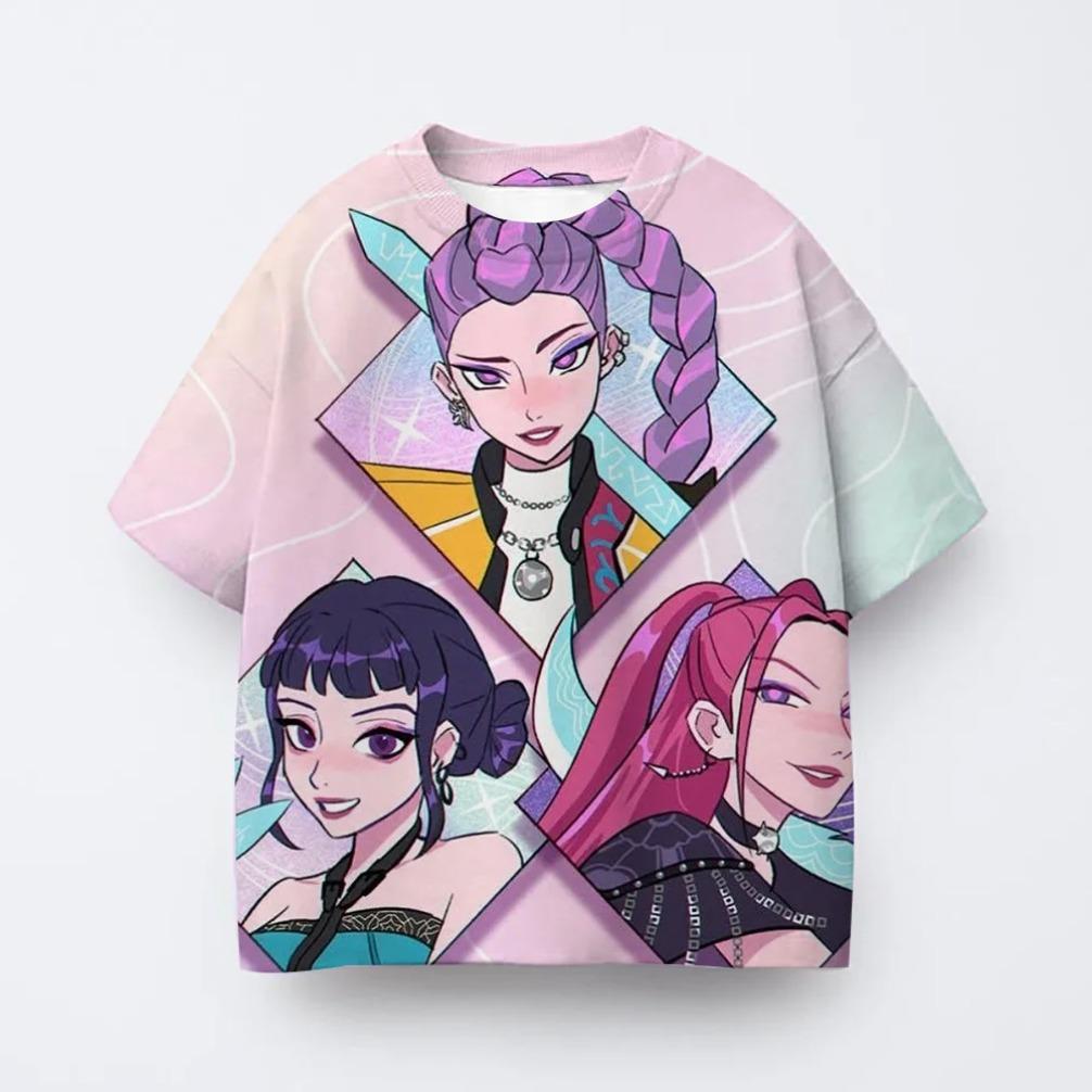 T-shirt Anime Kpop Witch Hunting Group 3D Printing Children's T-shirt Fashion Casual Cartoon T-shirt Girls' Children's Clothing
