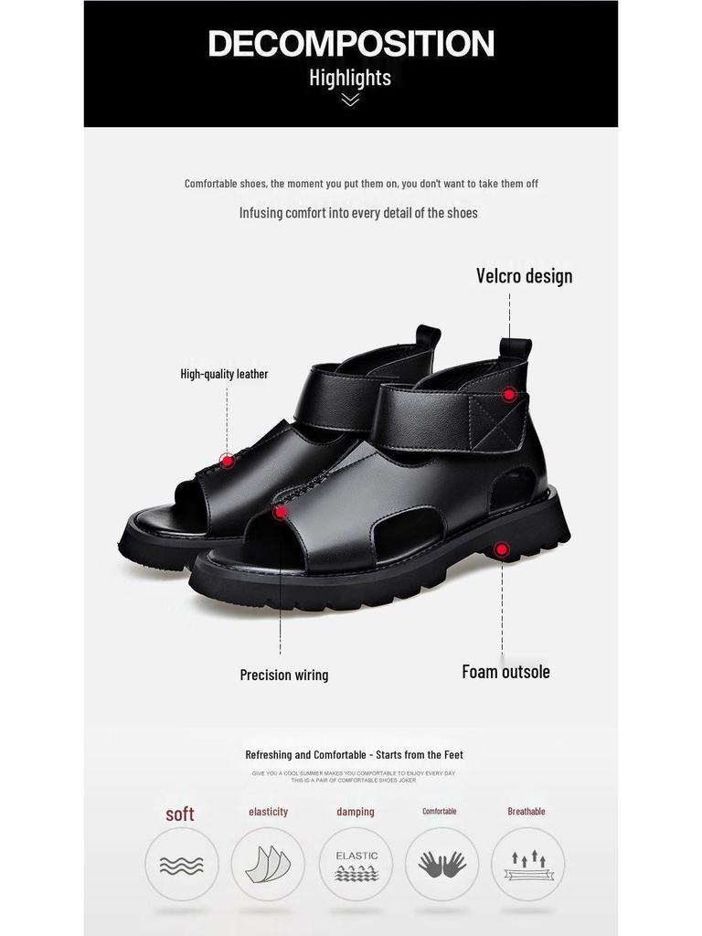 Summer Men's High-Top Leather Sandals - Trendy, Breathable, Plus Size