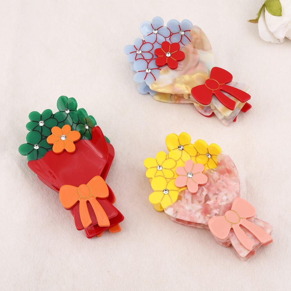 Elegant Flower Hair Clip Vintage Rhinestone Crab Clip Acetate Bouquet Hair Claw  Holiday