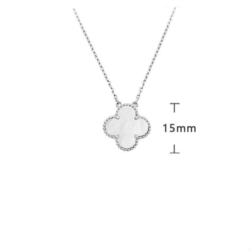 K rose gold four-leaf clover necklace women's single flower white fritillary chalcedony laser agate full diamond collarbone chain