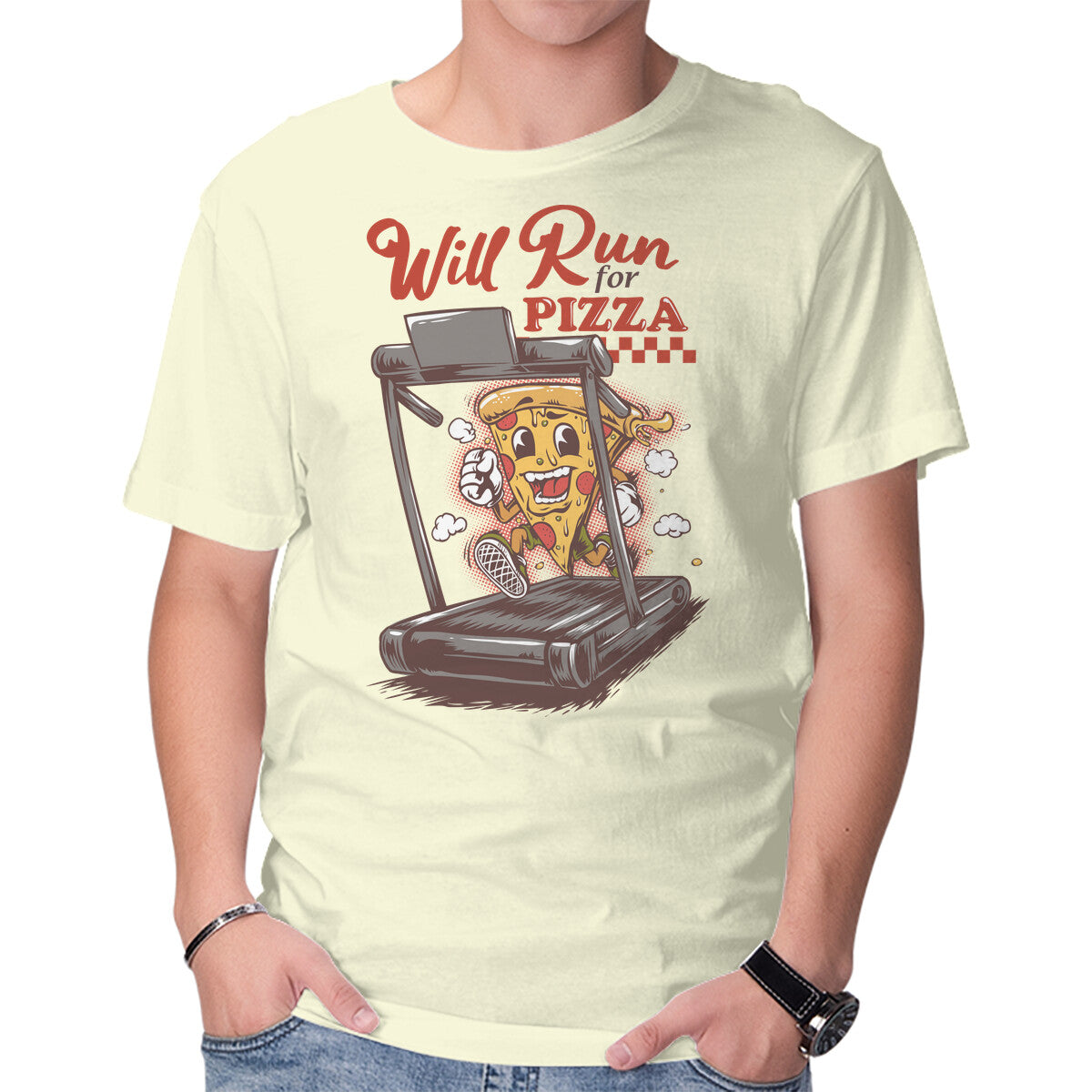 Unisex Crew Neck T-Shirt Cardio Pizza Graphic Short Sleeve Casual Tee M