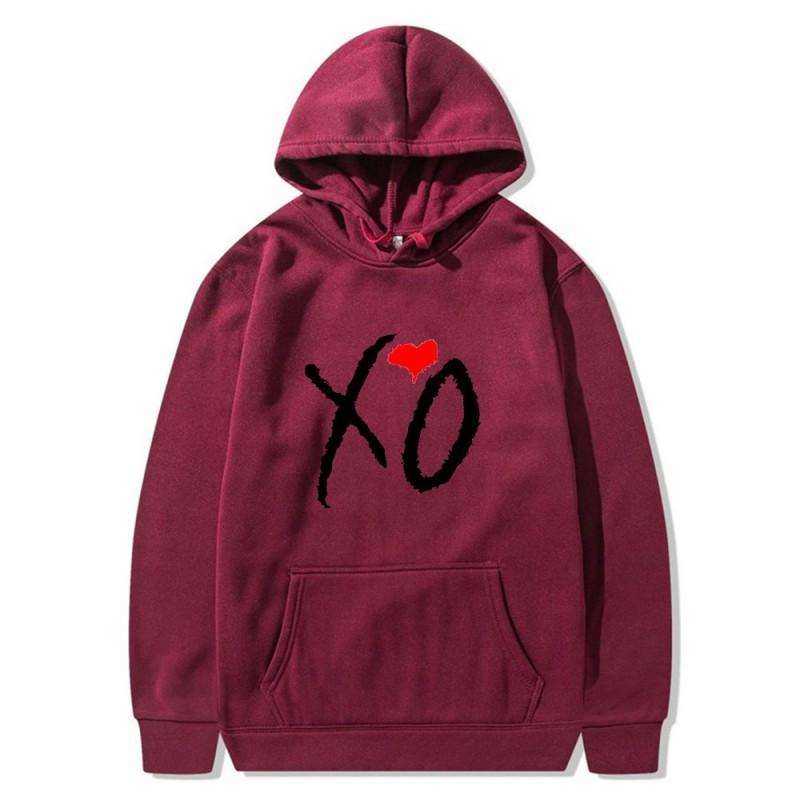 Mens Oversized Hooded Sweatshirt With XO Letter Print Loose Fit Streetwear Casual Top