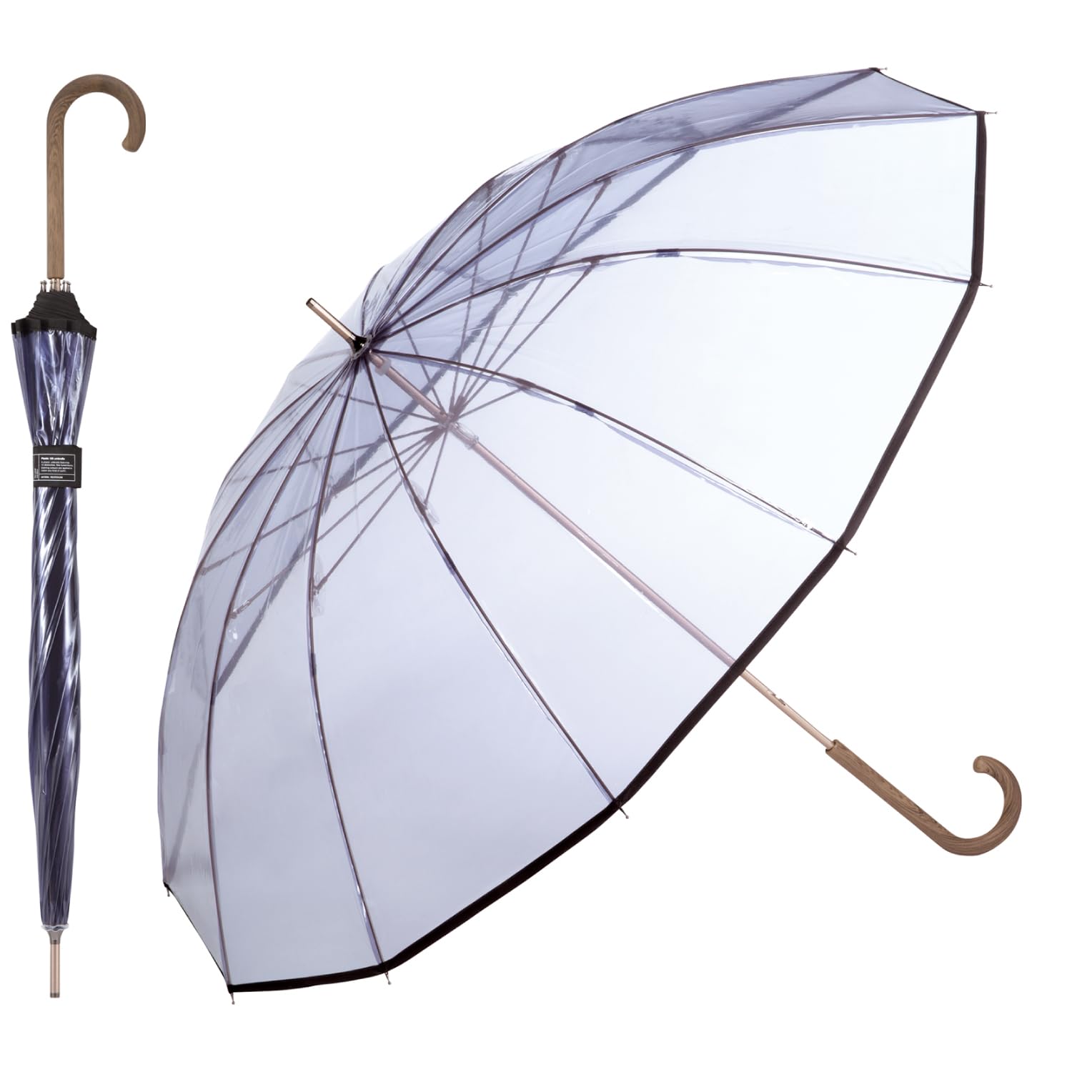 

ПЛАСТИКОВЫЙ ЗОНТ 12K, темно-синие спицы, 63 см, большая ветрозащитная прочная ручка, толстая текстура древесины, стильный, простой, простой, для мужчин и женщин, 12 спицов WPC. [Виниловый зонт] Мужской тёмно-синий