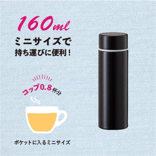 Atlas Water Bottle, 160ml, Vacuum Insulated, Mini Size, Double-Walled, Stainless Steel, Black, for Hot and Cold Water, APB-160BK