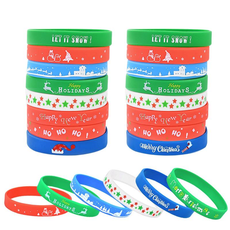 

8/16/32Pcs Christmas Silicone Bracelets Rubber Wristband Gifts for Kids Adults 2026 Merry Christmas Party Decor Stocking Stuffer 8pcs