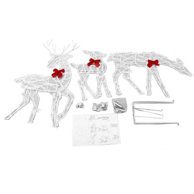 3 Piece Lighted Christmas Deer Family Set Outdoor Yard Decoration with LED Lights Red Bows Mother