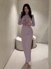 2025 Women's Slimming Waist-Cinching Pleated Long-Sleeved Dress In French Court Style