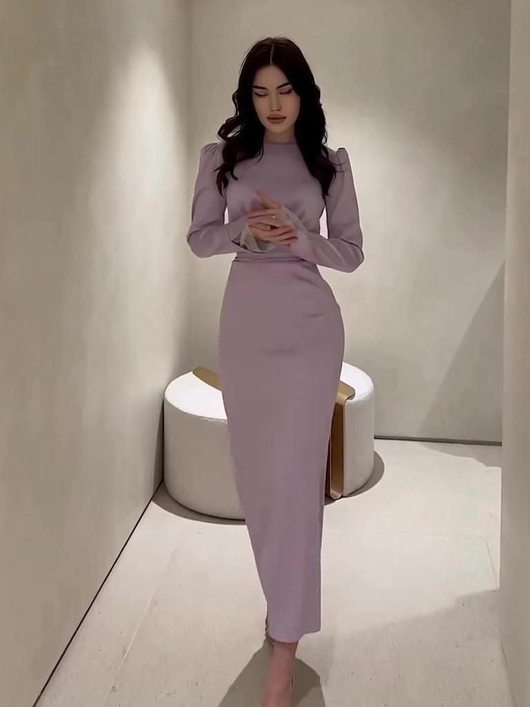 2025 Women's Slimming Waist-Cinching Pleated Long-Sleeved Dress In French Court Style