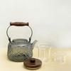 IwaiLoft "Betia Flower" Heat-Resistant Glass Teapot with Strainer, 1000ml, Handmade with Wooden Handle, Jumping Design, Perfect for Fruit Tea, Flower