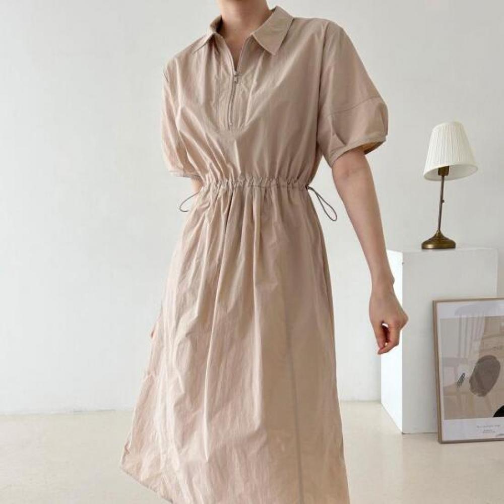 New Arrivals Open Run Women Long Dress Box Fit Short Sleeve Half Zip Nylon Draws