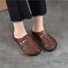 Johnature Genuine Leather Round Toe Flat Slippers Hollow Out Soft Soled Outdoor Slides Women's Slip-on Sheos
