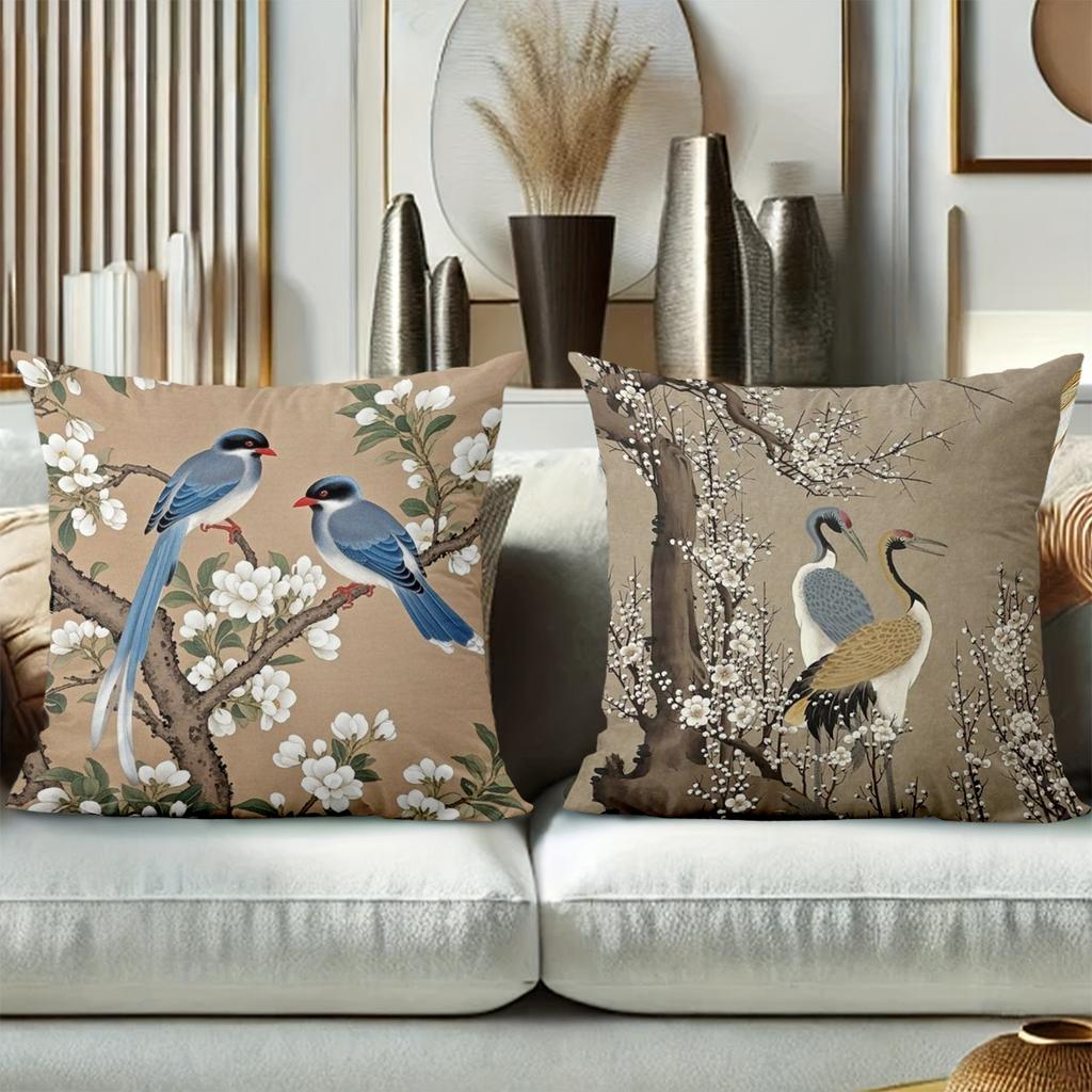 Birds and Blossoms Pattern Decorative Throw Pillow Polyester pillowcase, sofa decorative cushion cov Headboard Pillow