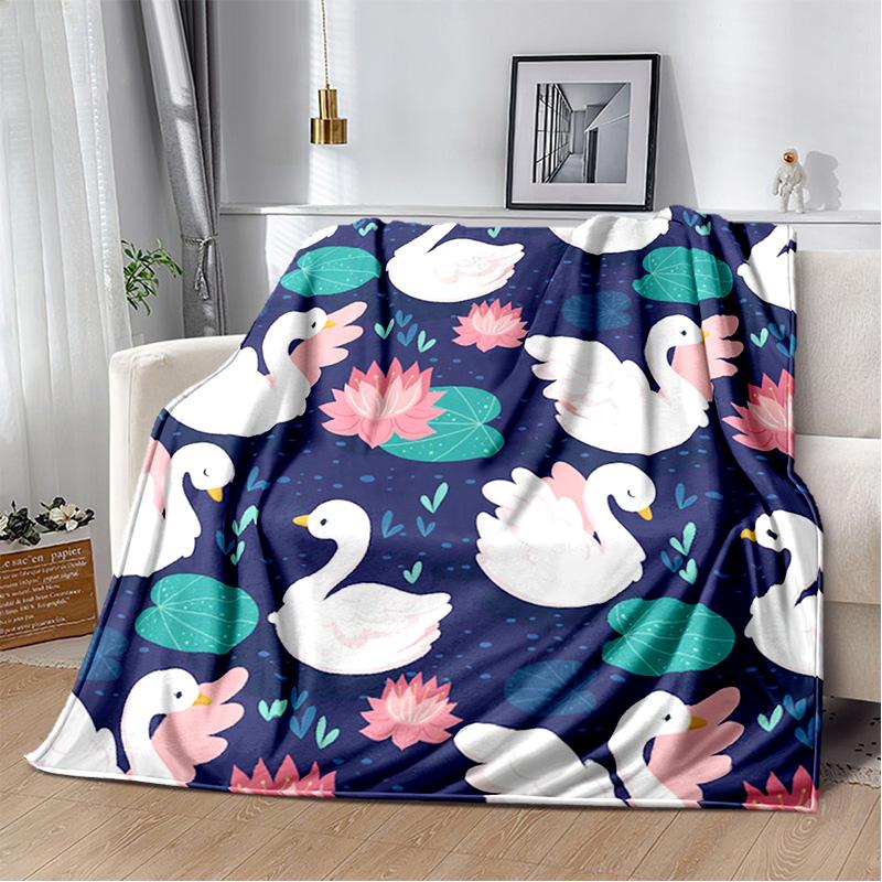 HD Cartoon Cute Swan Cygnus Soft Plush Blanket,Flannel Blanket Throw Blanket for Living Room Bedroom Bed Sofa Kids Cover Gitt 3D