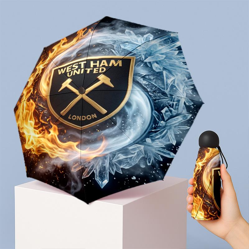 Ombrello Pieghevole Compatto West Ham United Modello Calcio Stampato Mini 5 Pieghe 8 Stecche Antivento Impermeabile Leggero Portatile