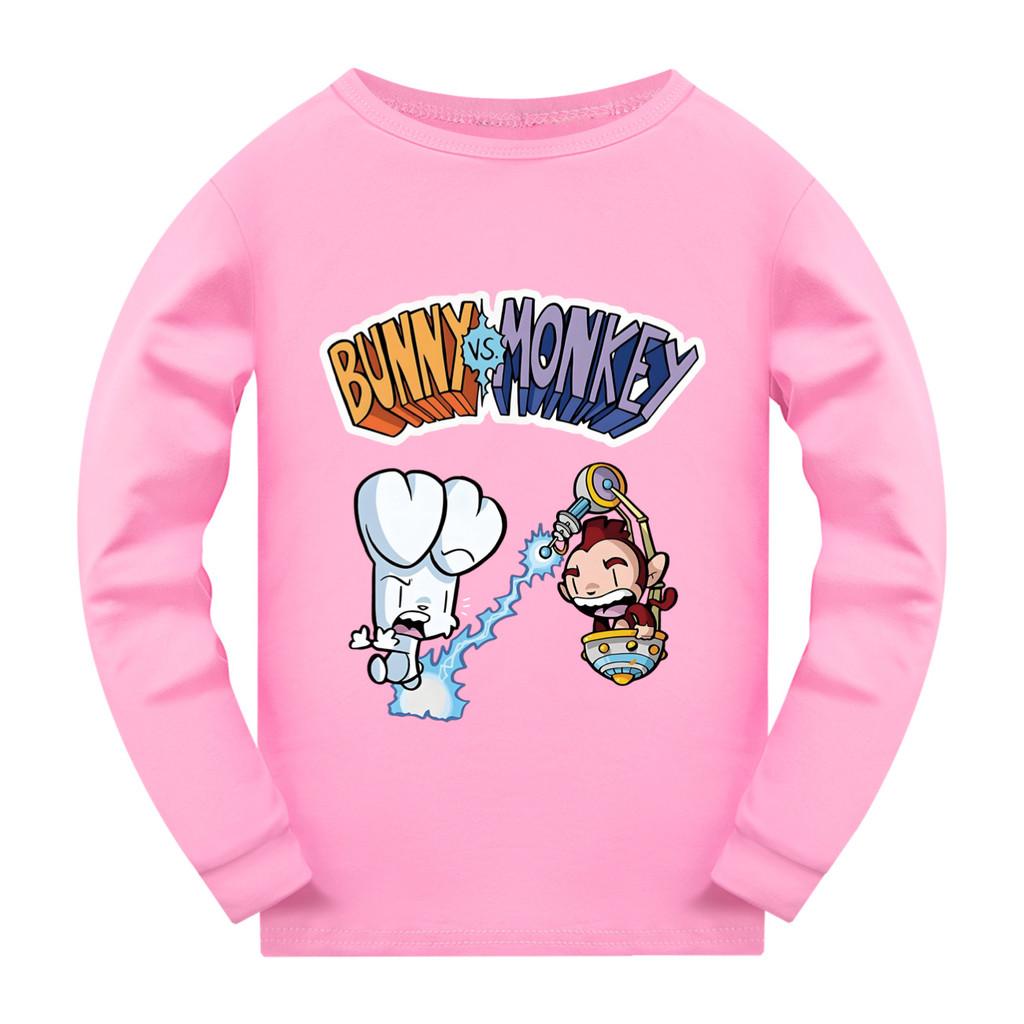 

4187 Kids Boys Girls Bunny Monkey Print Long Sleeves T-Shirt 170cm рожевий