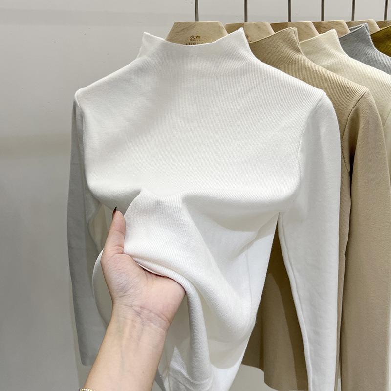 

New solid color bottoming sweater women s autumn and winter wear slim-fitting long-sleeved top semi-turtleneck knitted sweater One Size