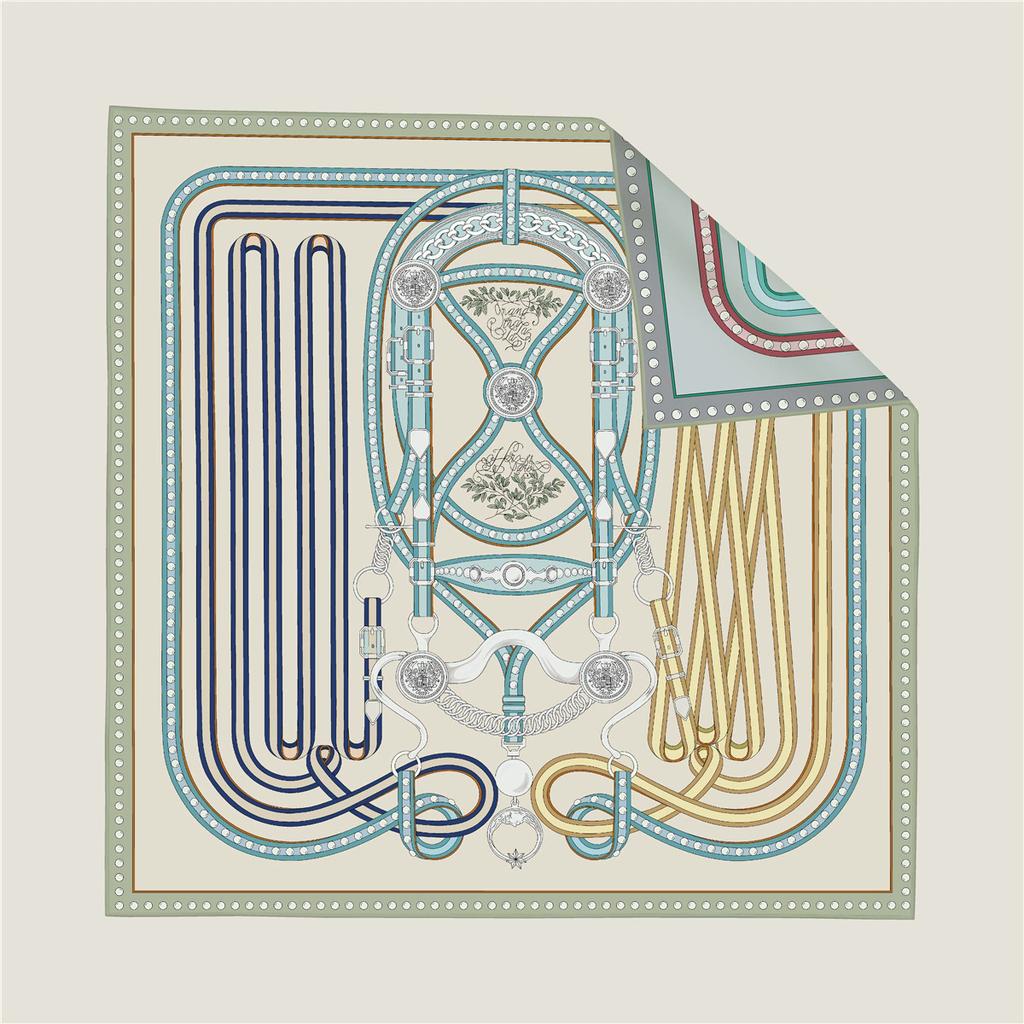 Double-Sided Simulated Silk Scarf Green Twill Pattern Summer New Style Fashionable Artistic Scarf Hairband Necktie for Women