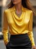 Elegante Blusa da Donna in Seta Oro Champagne Scollo Sovrapposto Multicolore