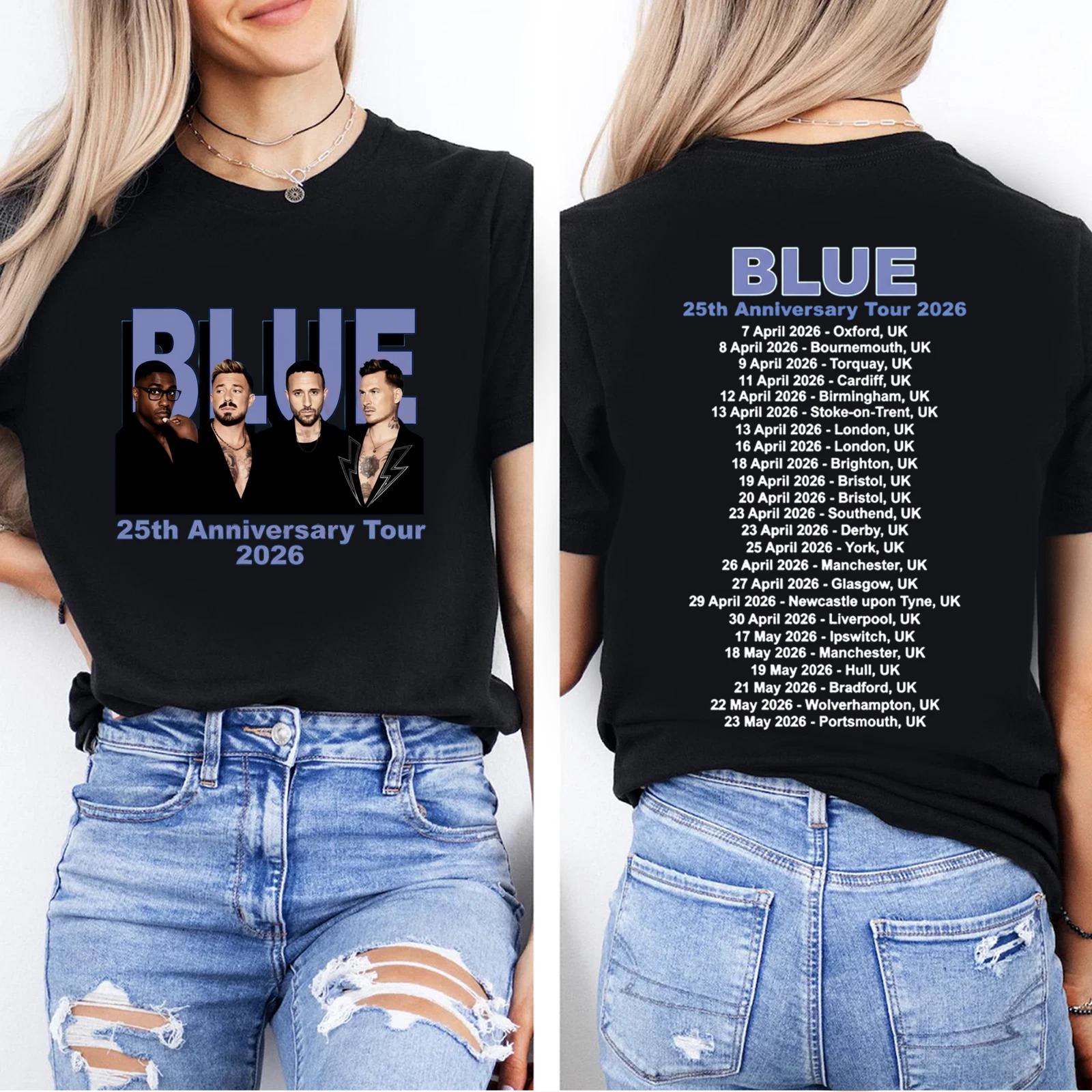 Blue 25th Anniversary Tour 2026 T-Shirt UK Tour Dates Double Sided Fan Graphic XL