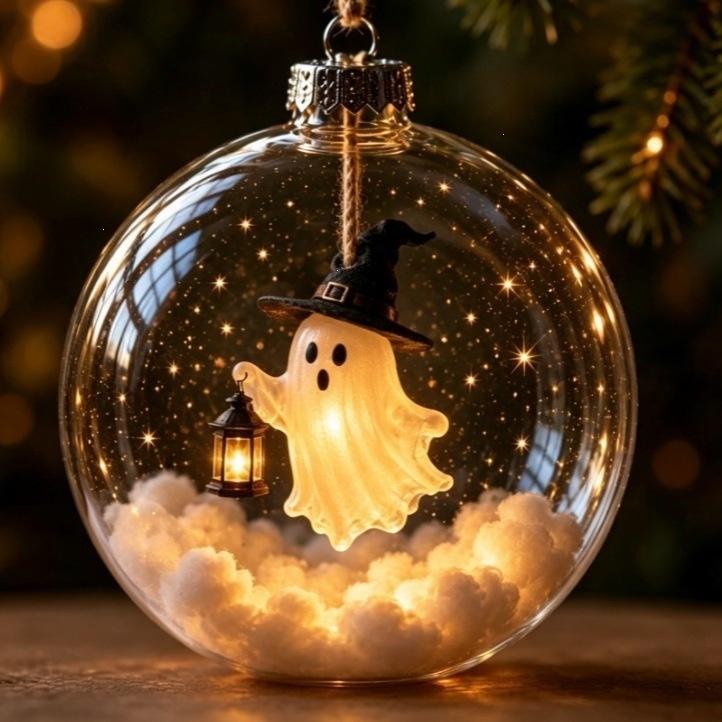 Dropshipping HQ New Halloween Glowing Transparent Sphere Decoration 8cm Cartoon Plastic Hot-Selling Christmas Ball Novelty Gifts