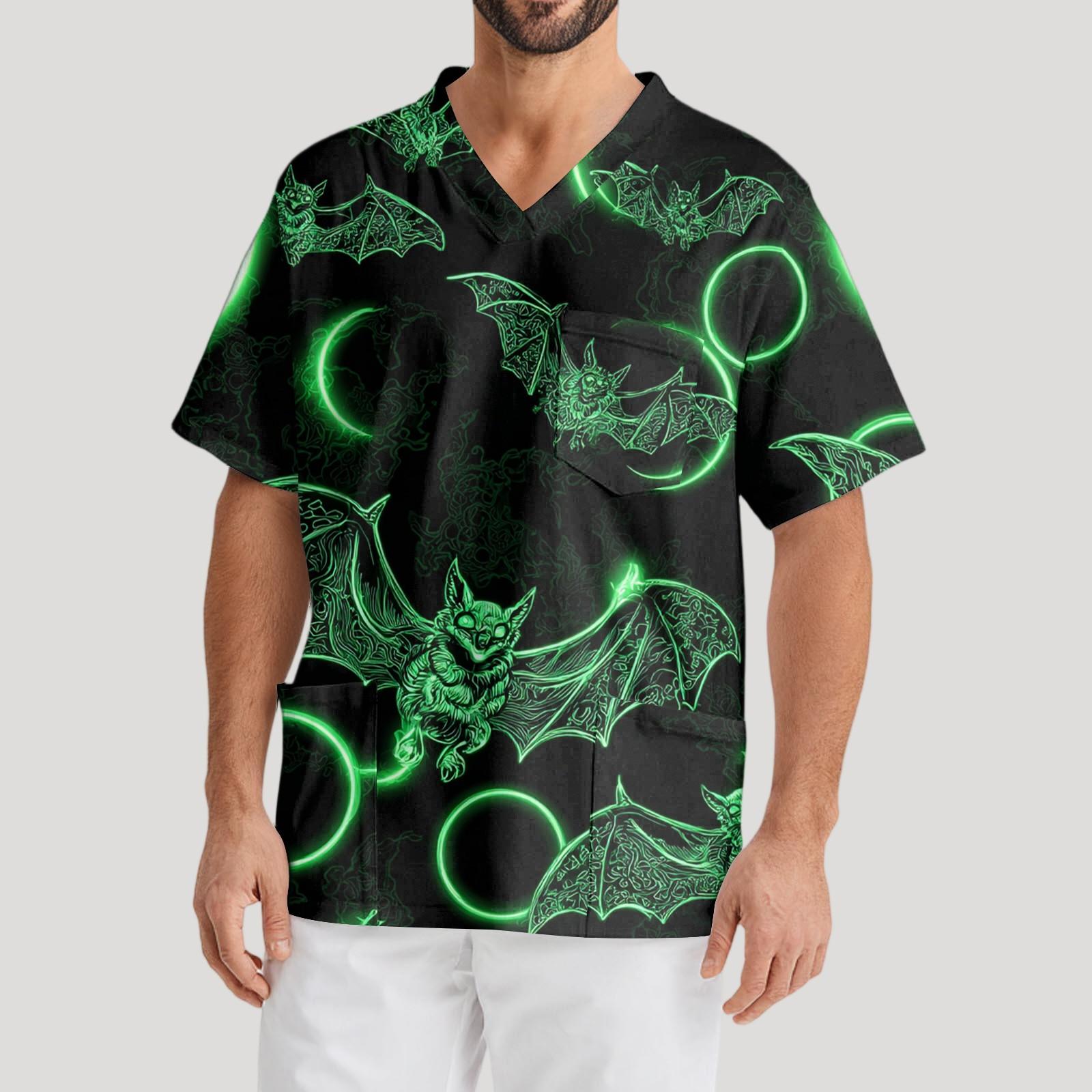 Мужская рабочая блузка с короткими рукавами и v-образным вырезом с принтом топ с нагрудным карманом XL 1645₽