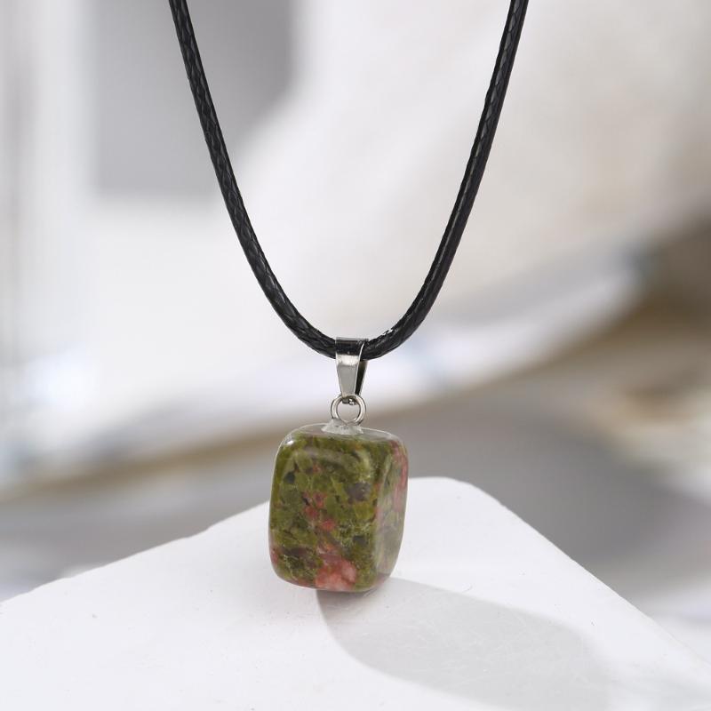 Natural Chakra Crystal Pendant Necklace High Quality Polished Assorted Stones Black Leather Rope Jewelry Gift for Yoga Enthusiasts