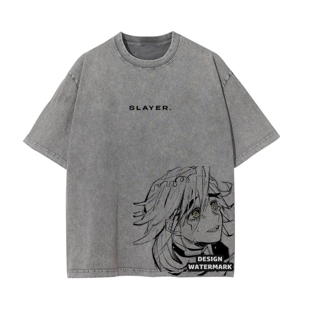 Anime Inosuke Tshirts Oversized Vintage Washed KKimetsu No Yaiba T Shirt Tanjirou Zenitsu Kyoujurou Tops Tees Man Cotton