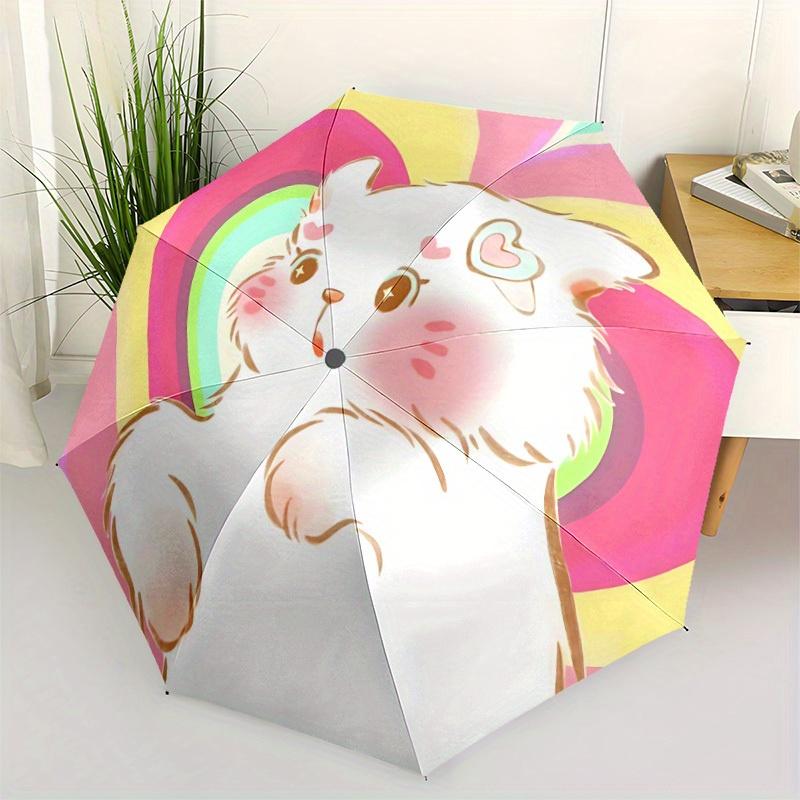 1pc Kawaii Cat Automatic Open/close Folding Umbrella, Compact Portable Travel Umbrella, Perfect Birthday/Christmas, Cute Umbrella, Durable C