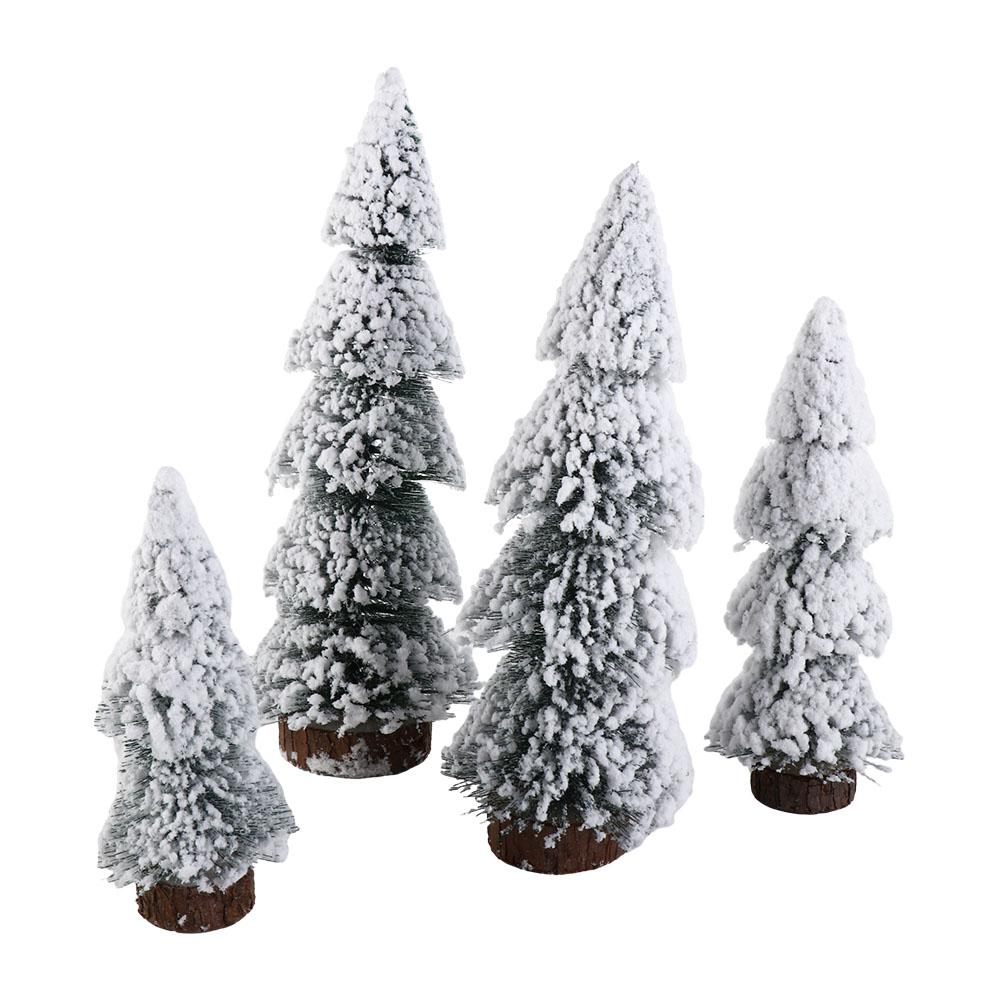 Tower Shaped Mini Snow Pine Tree Stable Mini Christmas Tree Creative Flocked Cedar Tree  Party