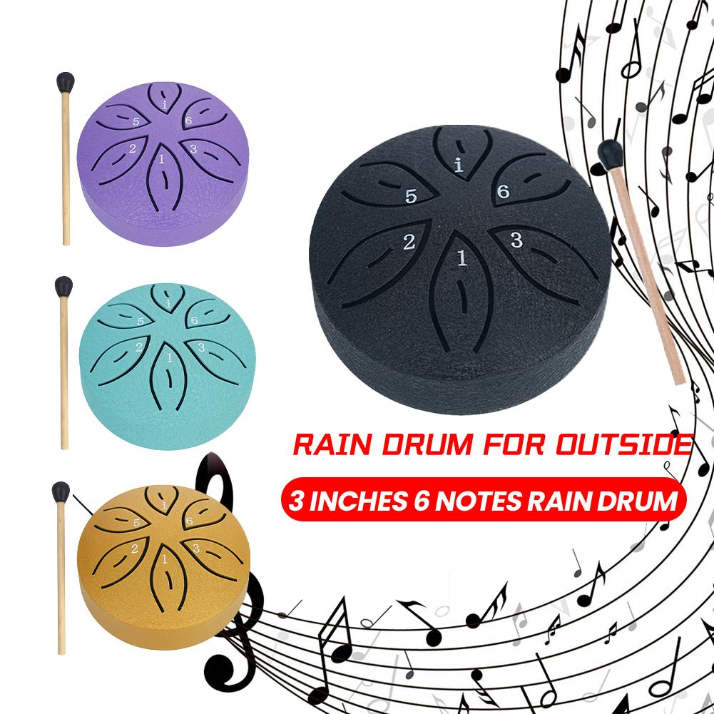 3 Inch 6 Notes Rain Drum for Outside Rain Drum Instrument Mini Handpan Drum Drumstick for Yoga Meditation Unique Relaxation Gift