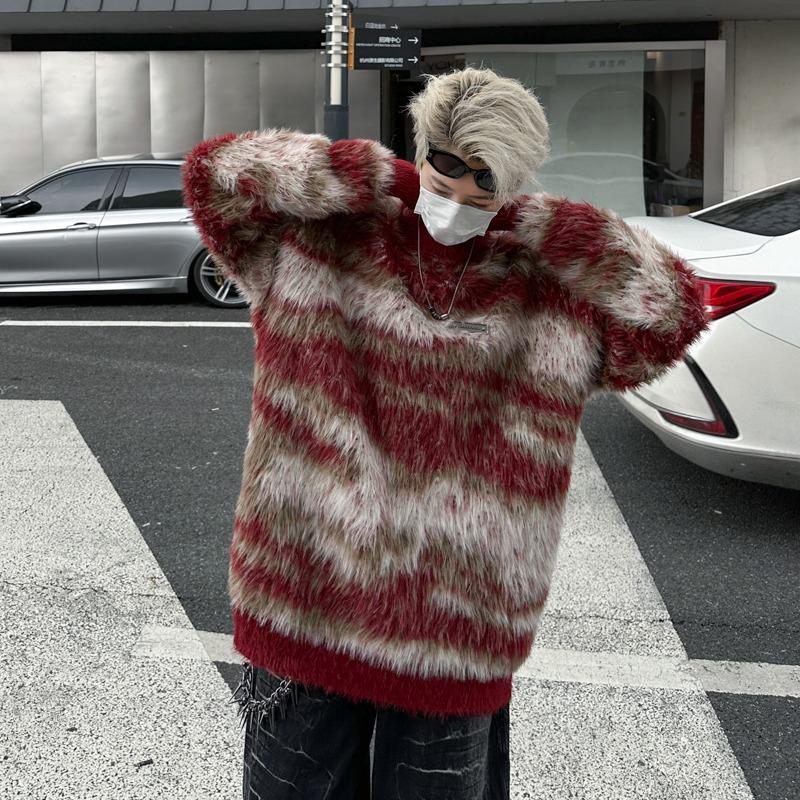 Unisex Retro Faux Mink Fur Knit Sweater Cardigan: Cozy, Loose, Round Neck Outerwear for Autumn and Winter