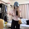 Slim-fit Short Sweet and Spicy Small Top Summer New Tight Short-sleeved Front Shoulder Pink T-shirt Bottoming Shirt Chic Women's Clothing