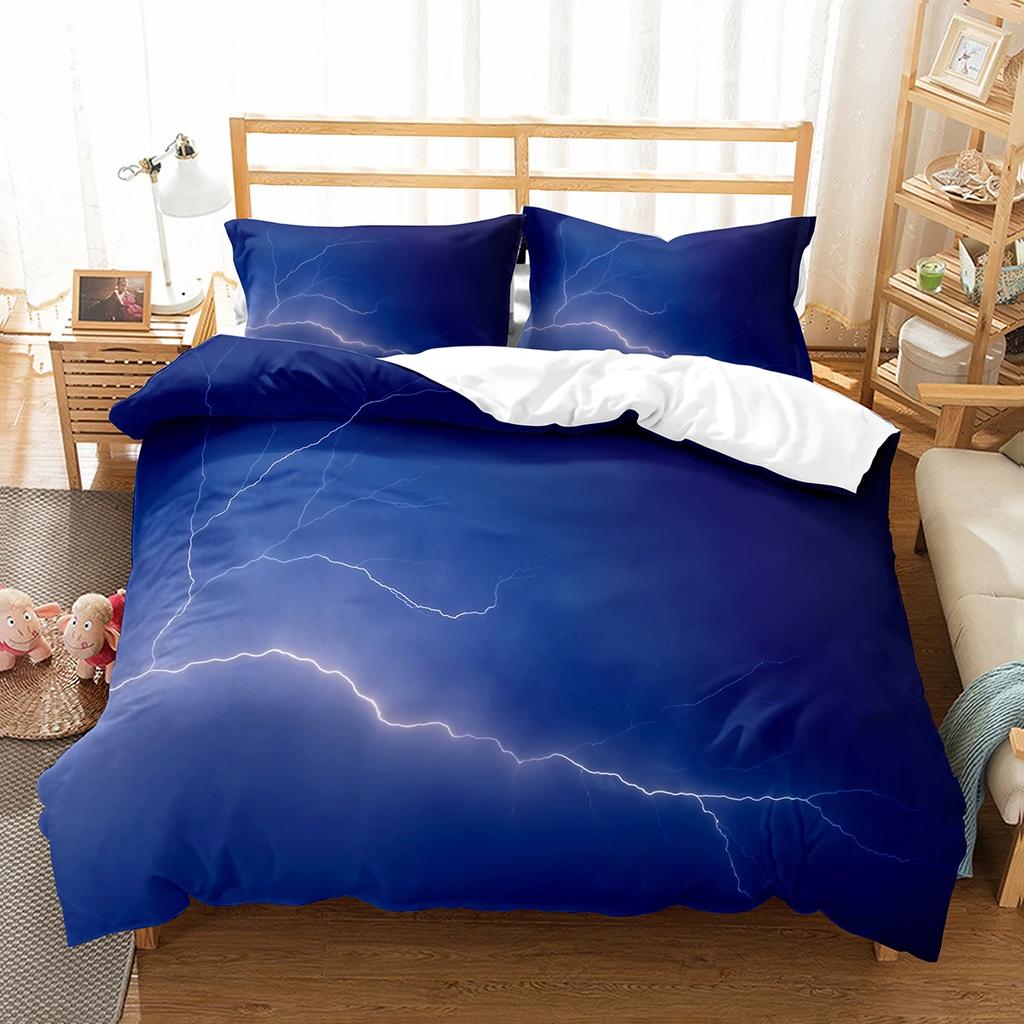 Lightning Duvet Cover Set King Queen Single Size Washed Cotton Comforter Cover For Kids Teens Adults Bedding Set With Pillowcase