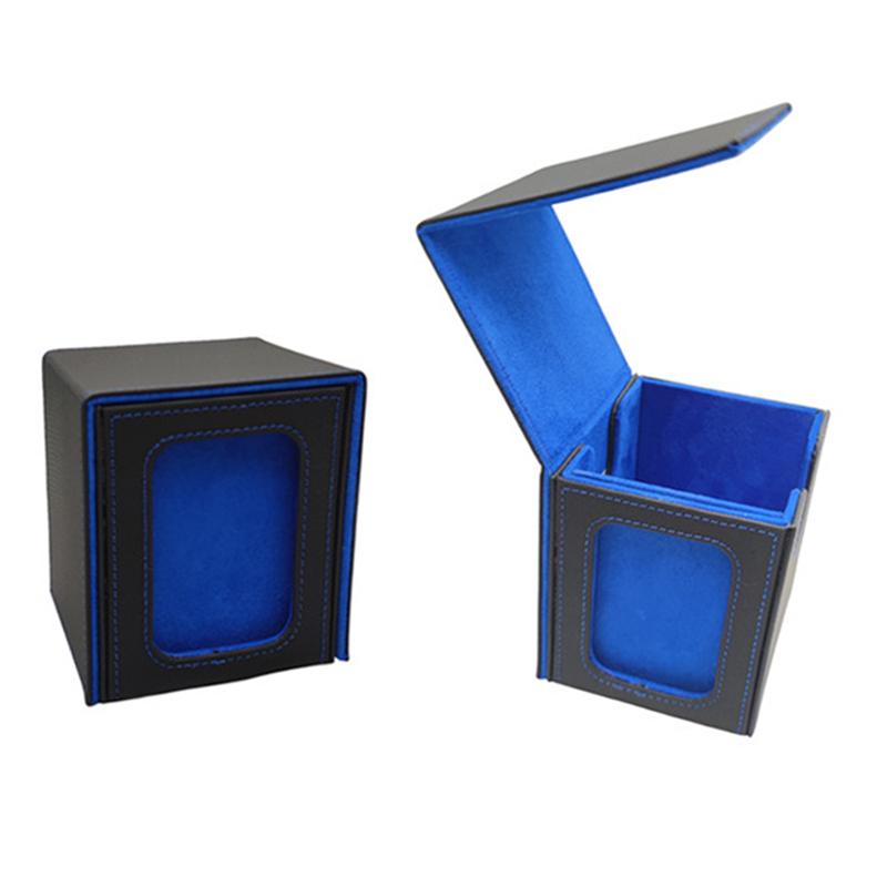 Non-Toxic Card Deck Box With Display Window Trading Card Storage Box Can Hold 120 + Single Sleeved Cards Magnetic Pu Leather Box