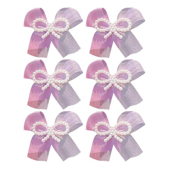 

6 шт. Заколка для волос для девочки, Ручная работа, Заколка-зажим с бантом, с бусинами из имитации жемчуга, Макаронные цвета, Безопасная, Не раздражающая кожу головы, Заколка, Аксессуары для волос фиолетовый